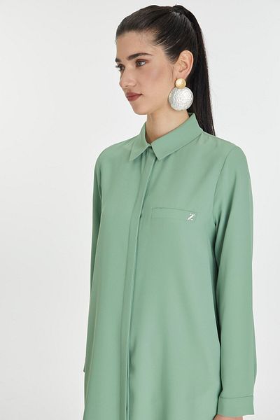 Zühre Green Tunic - Hidden Button Detail, T-0767
