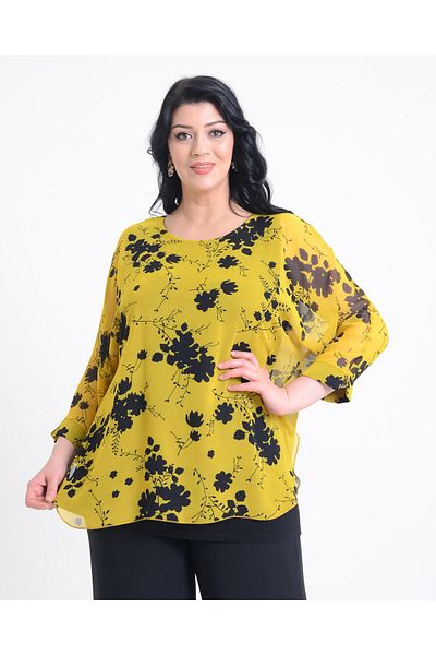 LİLAS XXL Bluză din șifon cu model galben de mărime mare