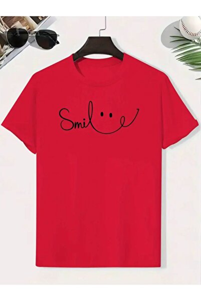 MORNİNG KİDS Tricou din bumbac pieptănat pentru copii, cu zâmbet roșu, scris,...
