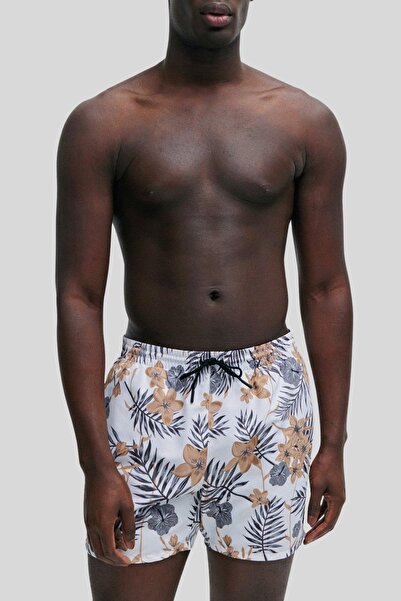 BOSS Desenli Erkek Deniz Şortu Beyaz
