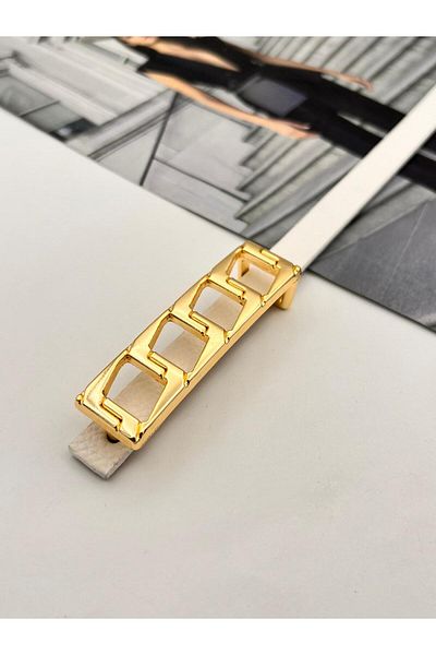 MODAM HİFA Chain Pattern Gold Buckle Women's Belt Trouser Belt Dress Belt Shirt Belt Coat Belt