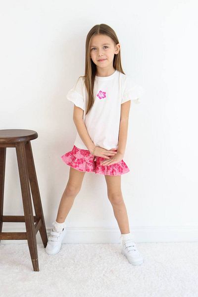 Tiny Girl's Floral Detailed Tshirt and Shorts Set