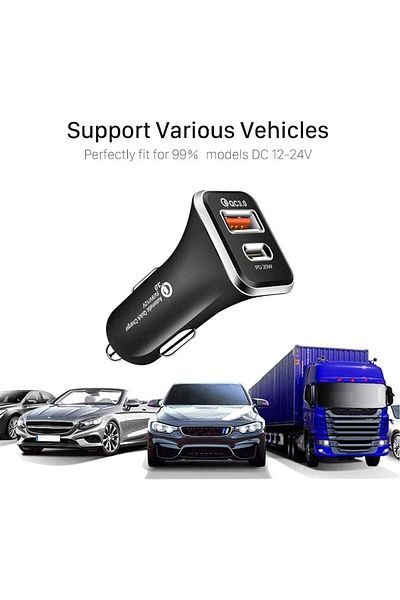 Bastec Dual-port car charger, multi-purpose, contains a Type-C port and a 20W USB port
