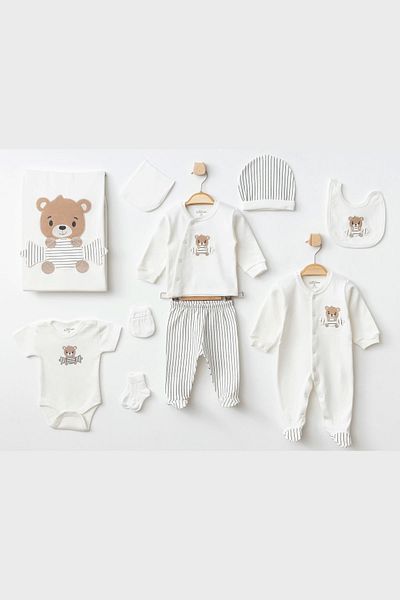 Aziz Bebe Cute Bear Patterned 10-Piece Baby Hospital Discharge Bodysuit Set