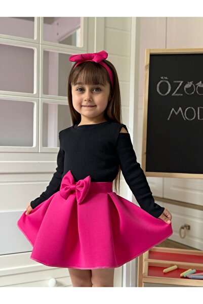 ÖZSEMODA Scuba Fuchsia Skirt Black Set