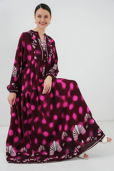 Bigdart 2423 Φόρεμα Hijab με αυθεντικό σχέδιο - Claret Red - Φούξια