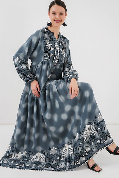 Bigdart 2423 Γκρι φόρεμα Hijab με αυθεντικό σχέδιο