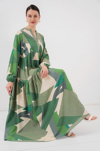 Bigdart 2423 Authentisches gemustertes Hijab-Kleid – A.Khaki