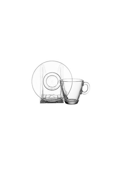 Paşabahçe Pasabahce Turkish coffee and espresso glass set, 6 cups and 6 saucers, 105 mm capacity