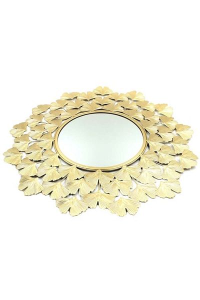 BM GİFT DESİGN Wall mirror, frame with ginkgo biloba leaves, gold, 52 cm