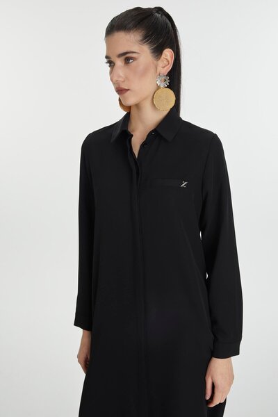 Zühre Λεπτομερής χιτώνας με κρυφό κουμπί Μαύρο T-0767