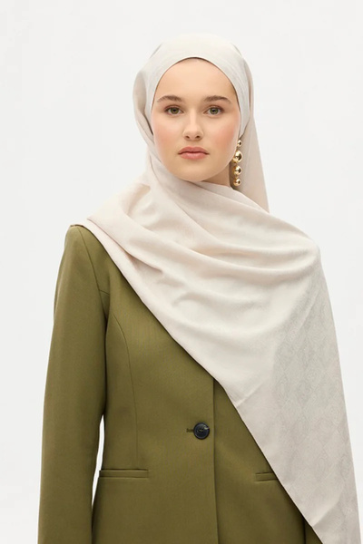 cs camellia scarf Silky Jacquard Ethnic Pattern Shawl - Stone