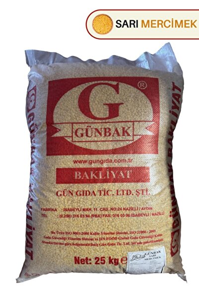Günbak Sarı Mercimek 1.sınıf 25Kg Çuval