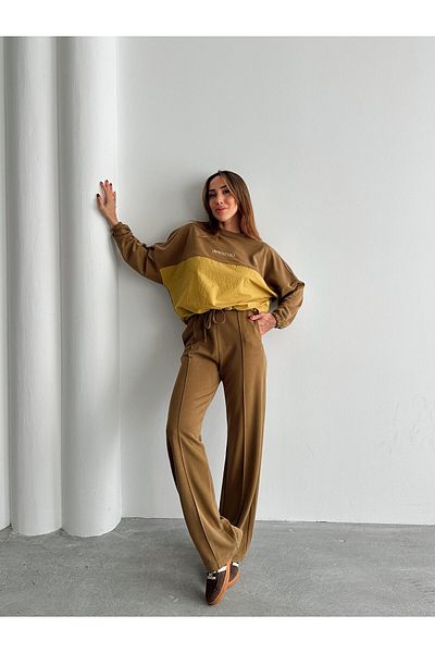 Maldia Shop طقم بنطال رياضي بتفاصيل المظلة للنساء باللون الكاكي