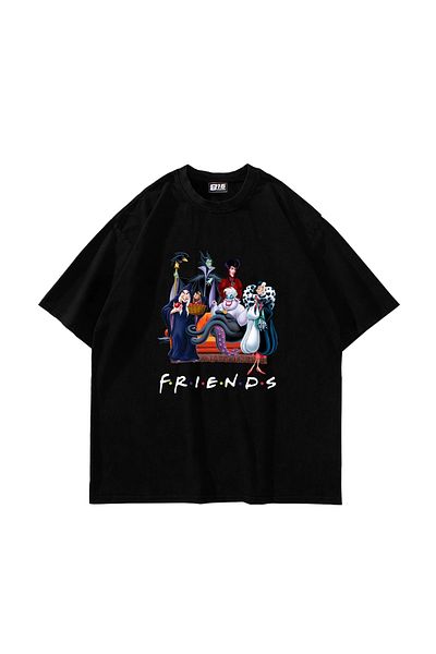 Sekizbiraltı Friends Printed Oversize Unisex Black Tshirt