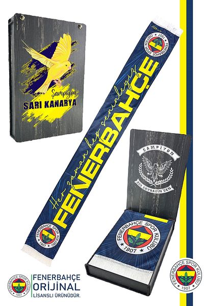 Fenerbahçe Γνήσιο Αδειοδοτημένο Φουλάρι Καναρινικής με Ξύλινη Κουτί