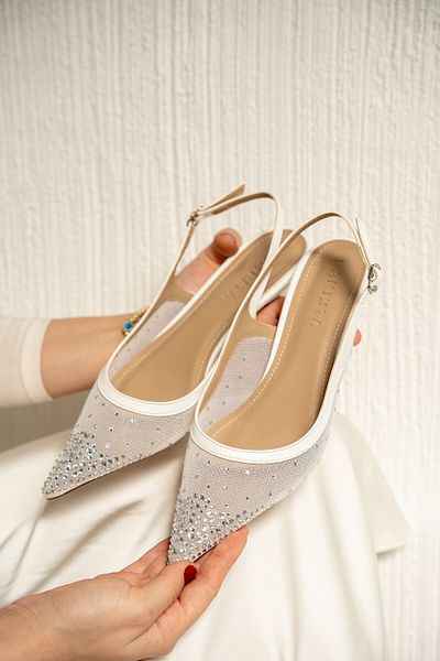 LAMİNTA Pantofi cu toc Yomy White Stone Mesh pentru femei