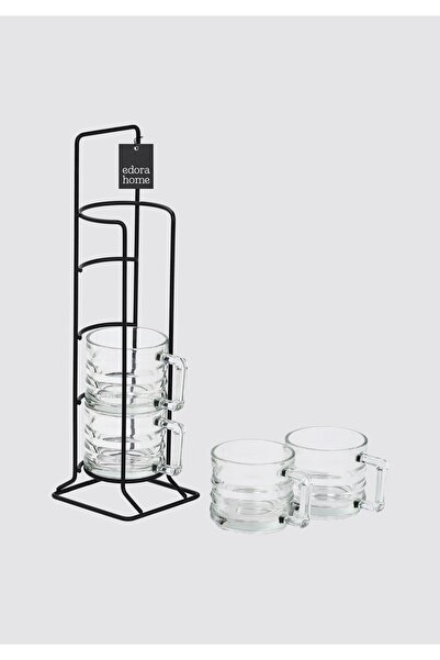 Edora Home Matte Black Countertop Set of 4 Glass Mugs and Stand / Coffee / Tea / Presentation Bowl / Organizer