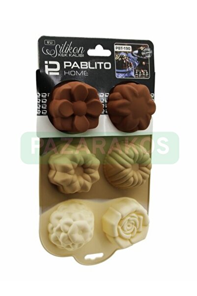 PAZARAKOŞ Çiçek Prizma Şekilli Silikon 6'lı Kek Kalıbı