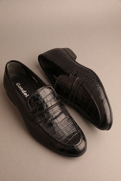 Gondol Piele naturală pentru bărbați Classic Leather Black Croco 43 Ttx.104