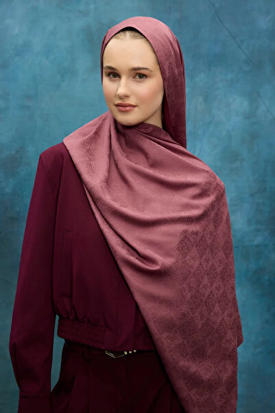 cs camellia scarf Σάλι με έθνικ σχέδιο από μεταξένιο ζακάρ - βιολετί