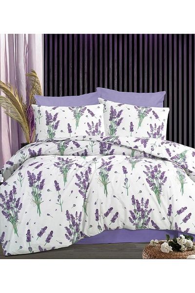 ÇIQRIK HOME Set cuvertură de pilota Ranforce dublu cu cearșafuri elastice cu model lavandă