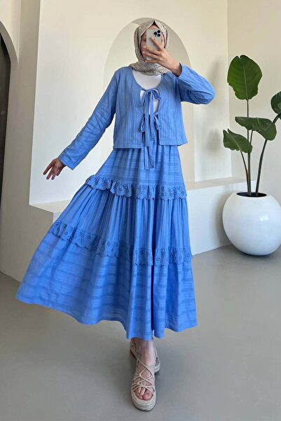 benguen Κοστούμι με μπλε κορδόνι φούστα 3012