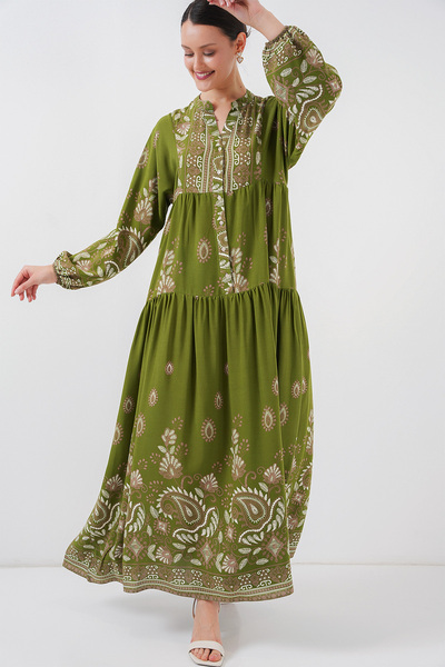 Bigdart 2423 Autentické vzorované hidžábové šaty - D.Khaki