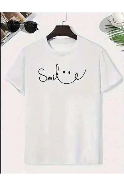 MORNİNG KİDS Tricou cu gât crew pentru fete-băieți cu zâmbet alb scris