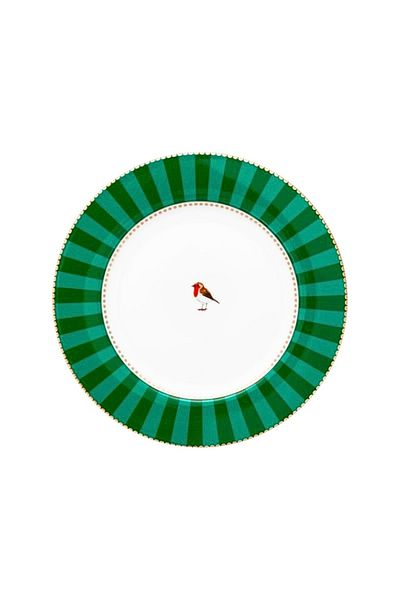 Pip Studio Farfurie Din Porțelan, , Stripes Green, 17 Cm, Colecția Love Birds