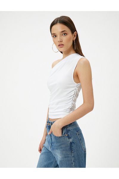 Koton Νέα σεζόν Αμάνικο μπλουζάκι με έναν ώμο Slim Fit βαμβακερό