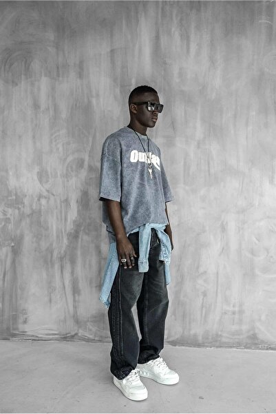 ablukaonline Ανδρικό πλενόμενο μαλακό μπλουζάκι Oversize καπνιστό μοντέλο