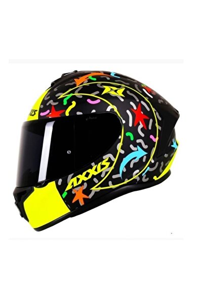 AXXIS Draken Crazy Matt Fluor - Yellow Full Face Motosiklet Kaskı