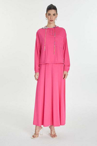 Zühre Fuchsia Hooded and Back Detailed Combination Double Suit - TK-1323