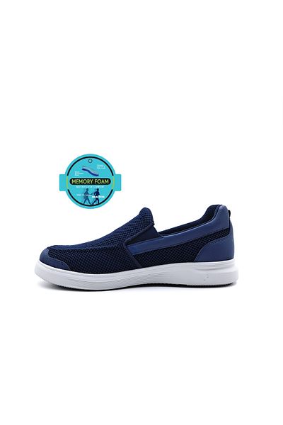 KİNG PAOLO Large Size 46 47 Memory Foam Men's Textile Navy Blue Laceless Loafer Shoes