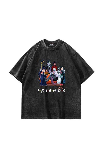 Sekizbiraltı Friends Printed Oversize Unisex Washable Black Tshirt