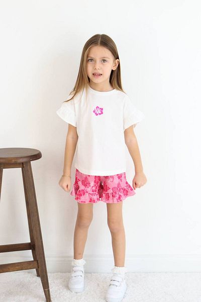Tiny Girl's Floral Detailed Tshirt and Shorts Set