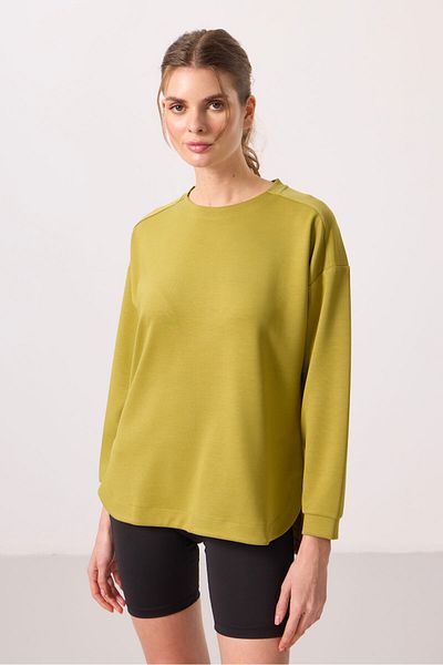 TOMMY LIFE Dark Mustard Soft Textured O Neck Comfortable Form Women's Tunic Sweatshirt - 97305