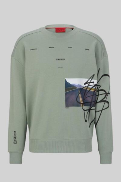 Hugo Boss Boss Bisiklet Yaka Erkek Sweatshirt Yeşil