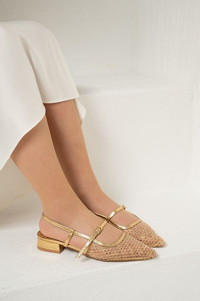 LAMİNTA Sortie Gold Mesh Stone Women's Ballerinas