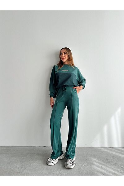 Maldia Shop Women's Parachute Detail Sweat Pants Green Modal Suit