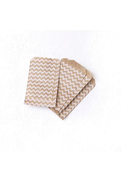 Bimotif Zickzack Patterned Paper Bag, Kraft-White 11X20 cm - 100 Pieces