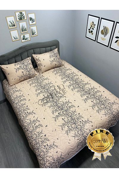Çetinhome Çetinhome 4 Seasons Beige Καπιτονέ Σετ Πικέ Διπλό