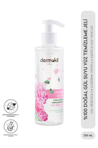 Dermokil 100% Natural Rose Water Revitalizing Moisturizing Facial Cleansing Gel
