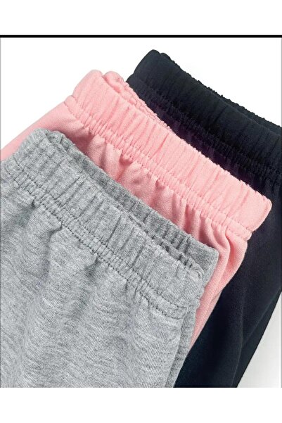 LOUİSA Kız Çocuk 3'lü Paket Girls Baskılı Siyah-Gri-Pembe Penye Şort