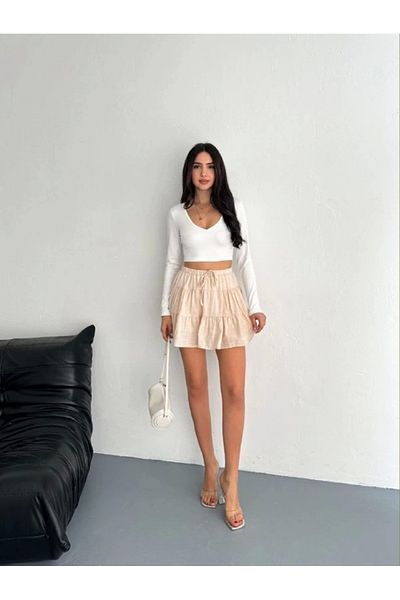 buHillco Women's Linen Beige Shorts Skirt