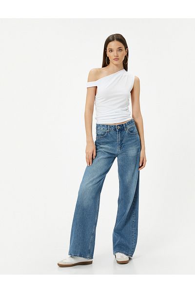 Koton Νέα σεζόν Αμάνικο μπλουζάκι με έναν ώμο Slim Fit βαμβακερό