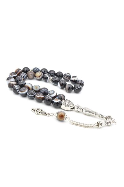 Murty99 Mărgele de rugăciune din agat cu ochi negru de dimensiuni mari placat...