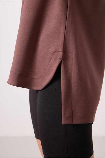 TOMMY LIFE Brown Soft Textured O Neck Comfortable Form Women's Tunic Sweatshirt - 97305