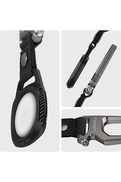 Spigen Rugged Armor with Keychain Ring Designed for AirTag Case Cover AirTags Holder - Black